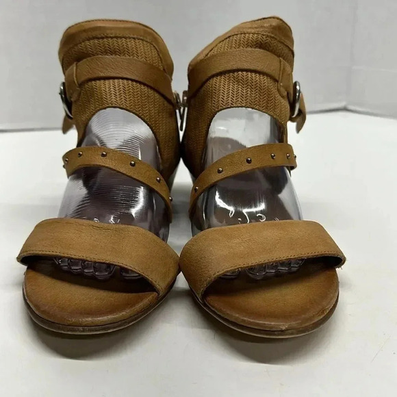 Miz Mooz Farley Sandals Shoes Leather Demi Wedge Open Toe Shoe Tan Brown Size 10 - Picture 3 of 11